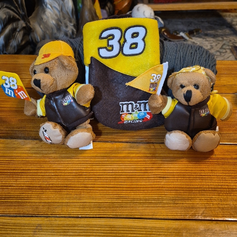 M&M Racing Teddy Bears #38 And Stocking Set Nascar Collectors Item